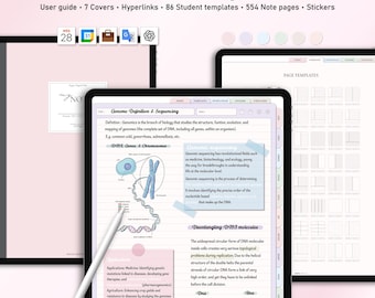 Más de 1000 plantillas de pegatinas para cuadernos de estudio en tonos pastel, cuaderno Goodnotes, plantilla para iPad, planificador semanal, estudio, minimalista y sencillo.