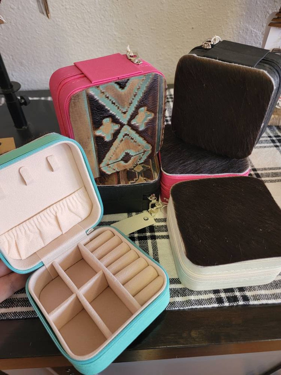 Cowhide Travel Jewelry Box Etsy