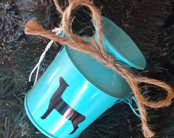 Small turquoise show lamb milk can ornament