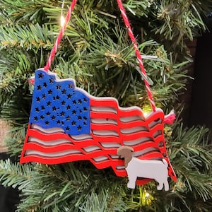 American Flag Ornament with stock show boer goat show lamb