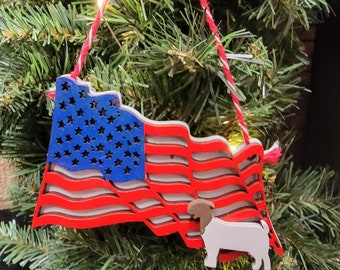 American Flag Ornament with stock show boer goat show lamb