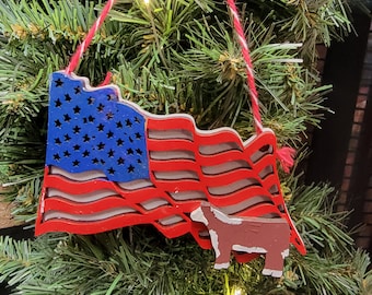 American Flag Ornament with stock show cow