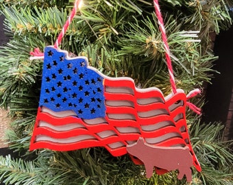 American Flag Ornament with stock show pigs