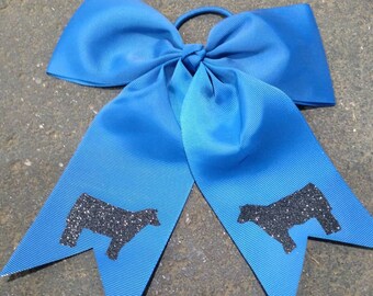 Cheer spirit style bow with elastic tie show cattle black glitter