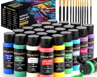Acrylic Paint Set: 24 Colors with Art Brushes