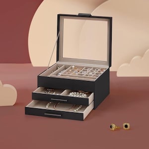 Glass Lid Jewelry Box Organizer: 3-Layer Storage with Drawers image 13