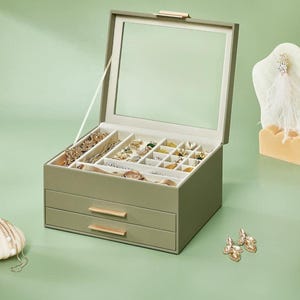 Glass Lid Jewelry Box Organizer: 3-Layer Storage with Drawers image 11