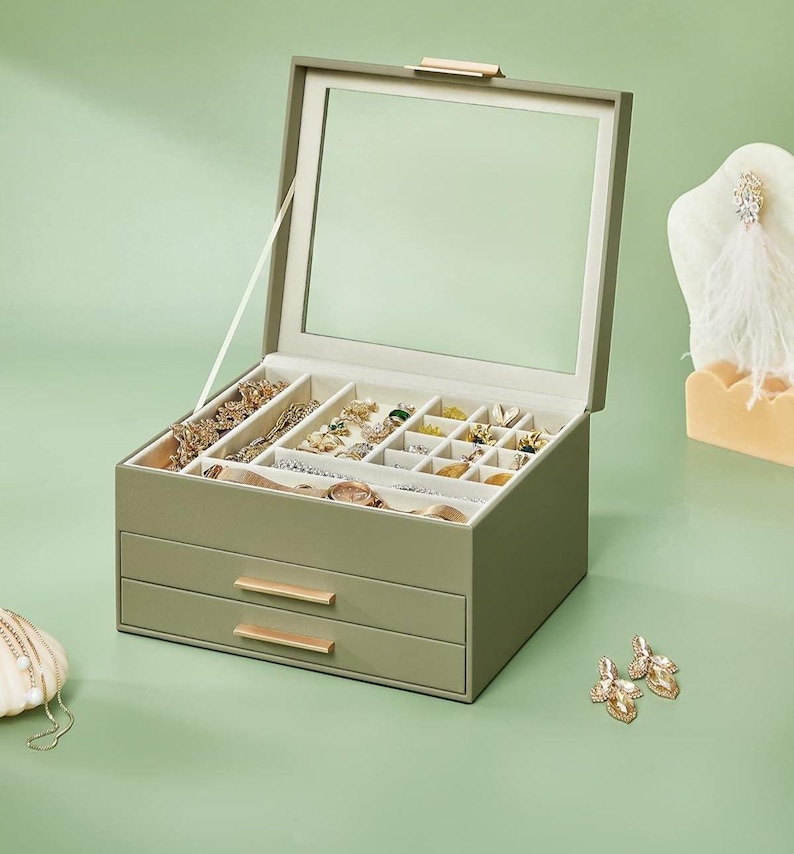 Glass Lid Jewelry Box Organizer: 3-Layer Storage with Drawers image 11