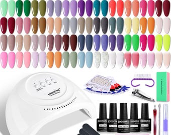 Gel Nail Polish Kit: 55 Colors, UV Lamp, Base, Top Coats – Wine Red Series