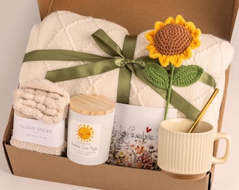 Hug In A Box: Sunflower Gift Set - Cozy Blanket, Socks & Candle