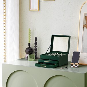 Glass Lid Jewelry Box Organizer: 3-Layer Storage with Drawers image 10