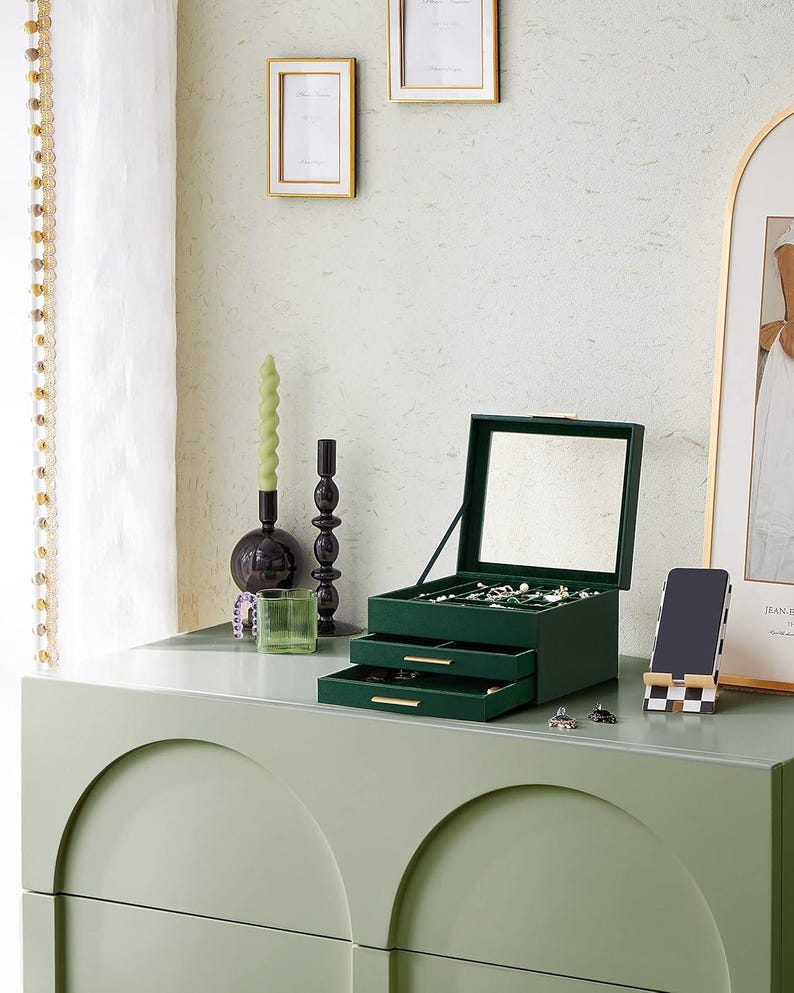 Glass Lid Jewelry Box Organizer: 3-Layer Storage with Drawers image 10