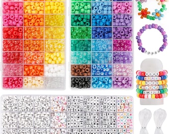 3960pcs Pony Beads Kit 48 Colors with Letter Beads & Elastic Thread for Jewelry