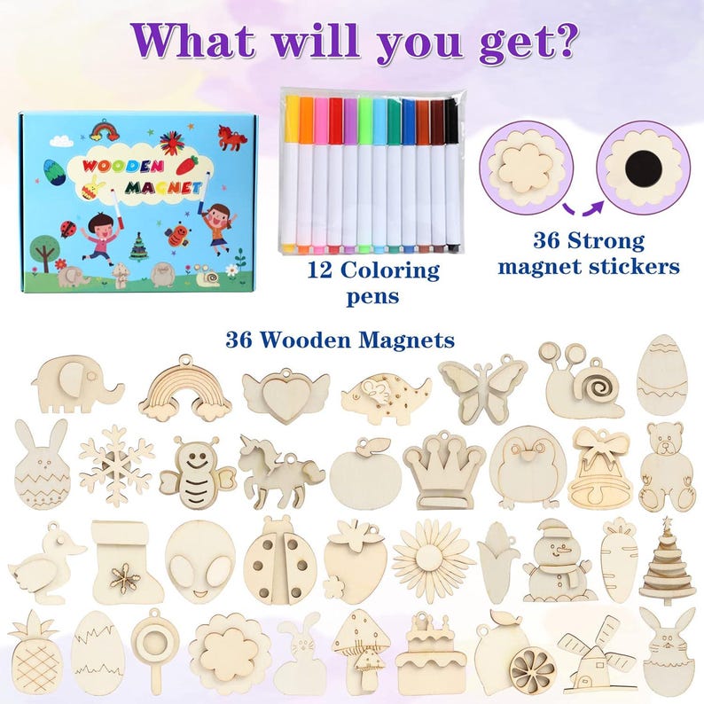 DIY Wooden Magnet Painting Kit: 36 Arts & Crafts Party Favors - Etsy