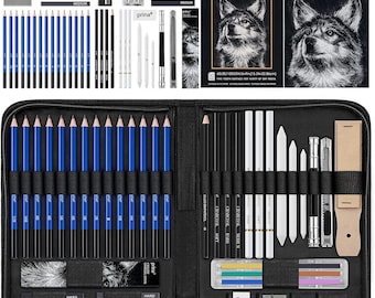 Artist Sketch Kit: Graphite & Charcoal Pencils with 3-Color Sketchbook