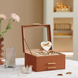 Glass Lid Jewelry Box Organizer: 3-Layer Storage with Drawers image 8