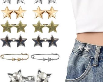 Star Jean Tighteners: No-Sew Adjustable Metal Pant Clips - Set of 10