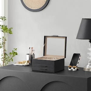 Glass Lid Jewelry Box Organizer: 3-Layer Storage with Drawers image 12