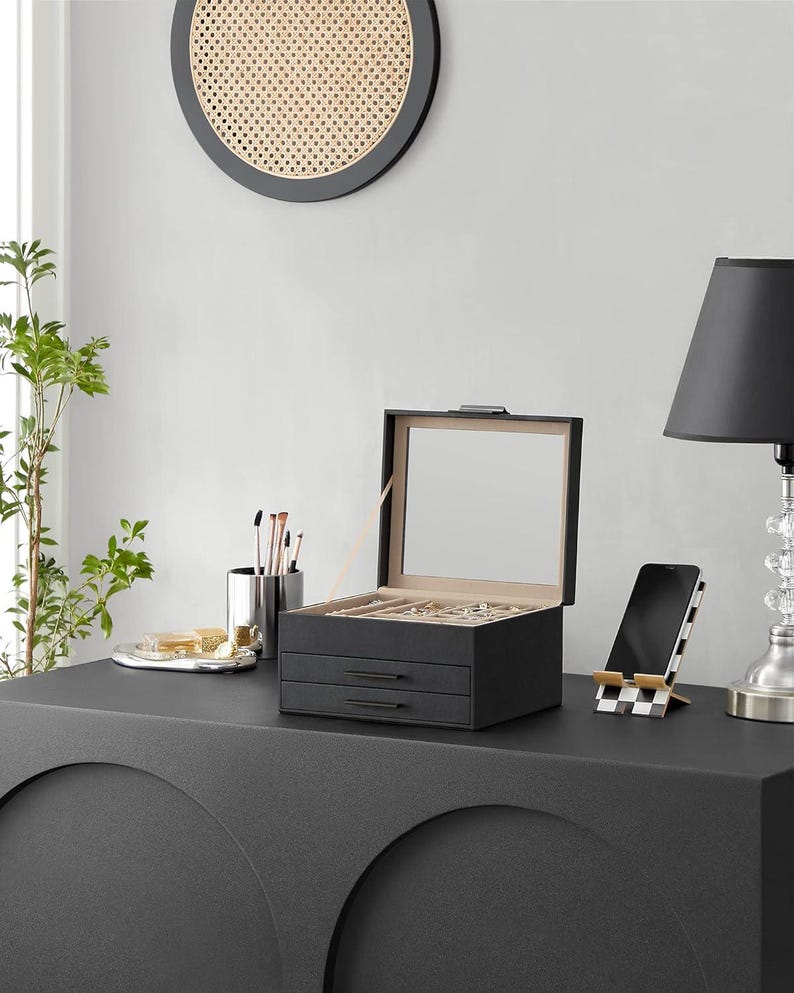 Glass Lid Jewelry Box Organizer: 3-Layer Storage with Drawers image 12