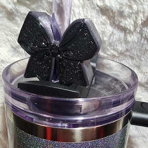 Midnight Glitz Ribbon Bow Straw Topper Slider for 20, 30 & 40oz Quencher - Mom Gift - Tumbler Accessories - Straw Charm- Gift idea
