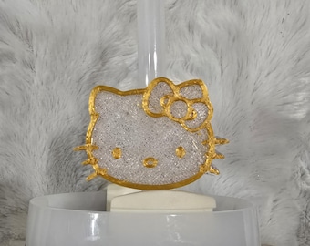 Kitty Sparkle Gold Straw Topper Slider for Stanley 30, 40oz Quencher | Tumbler Accessory Gift | Kitty Tumbler Gifts | 10mm Straw 3D