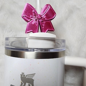 Metal Pink Ribbon Bow Straw Topper Slider for 20, 30 & 40oz Quencher - Stanley Accessory Gift - Tumbler Accessories - Straw Charm- Gift idea
