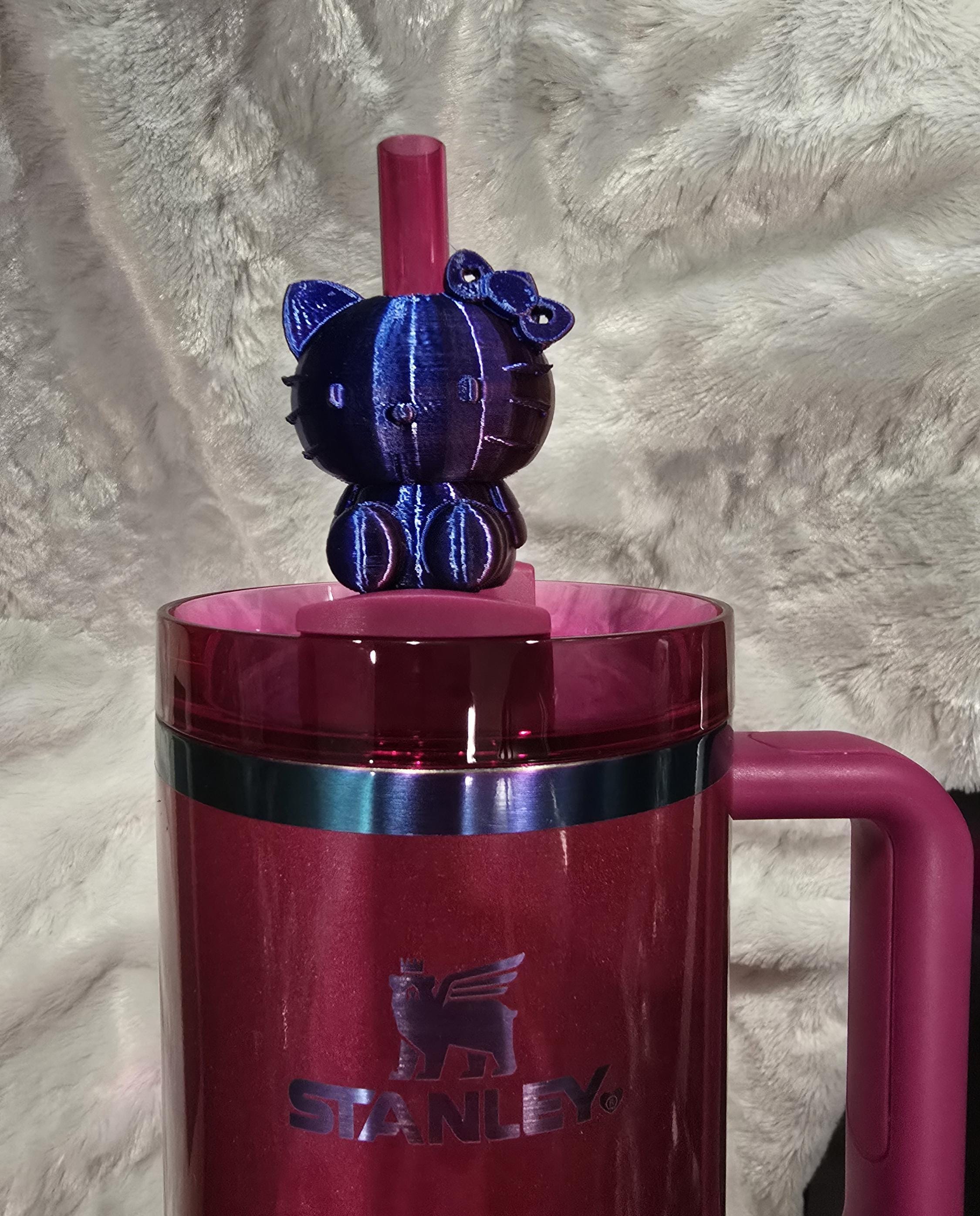 Kitty Berry Truffle or Chroma Straw Topper Slider for Stanley 30, 40oz Quencher Tumbler- Stanley Accessory or Gift -3d Chroma Accessory Cat