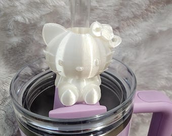 Kitty Straw Topper Slider for Stanley 30, 40oz Quencher Tumbler- Stanley Accessory or Gift - 3D straw topper - Cat Gift - Cat Mom -SilkWhite