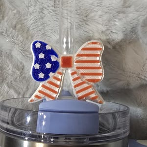 Stars and Stripes Ribbon Bow Straw Topper Slider for Stanley Quencher - Tumbler Accessory - 4th of July Accessory - Patriotic Gift - 10mm