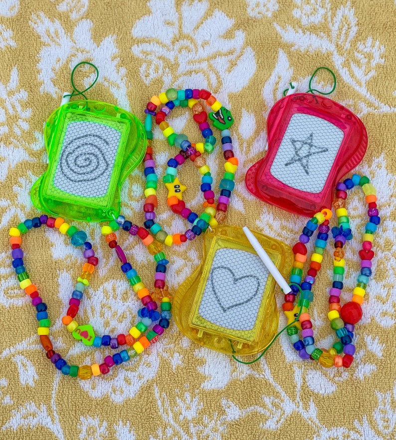 Kidcore Kandi Necklace with Magnetic Drawing Sketch Board and Vibrant Colors image 2