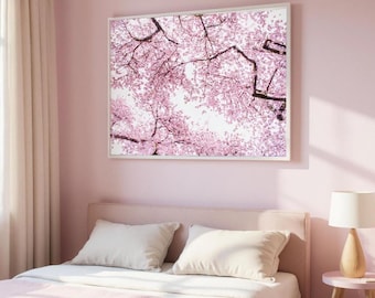 Póster de flores de cerezo rosadas - Fotografía de primavera - Arte mural floral