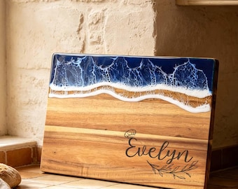 Personalized Ocean Resin Charcuterie Board, Retro Kitchen Decor, Anniversary Gift, Engagement Gift, Wedding Gift for New Couple