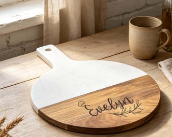 Engraved Marble Wood Cutting Board, Personalized Kitchen Chopping Board, Wedding Platter, Anniversary Gift for Couples, Engagement Gift