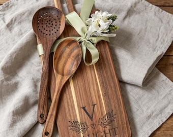 Juego de tablas de cortar de madera personalizadas para cocina, regalo de cumpleaños personalizado, regalo para la familia, tabla de cortar grabada, regalo de inauguración de casa