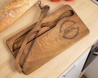 Personalized Cutting Board Set with Bread Knife | Home Kitchen Gift | Sourdough Bread Lovers Birthday Gifts
