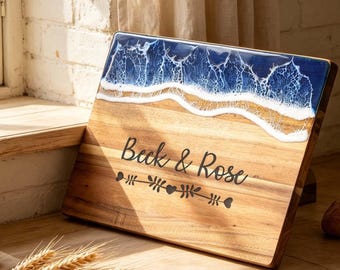 Personalized Coastal Charcuterie Board, Epoxy River Resin Cutting Board, Bridal Shower Gift, Wedding Gift, Wedding & Anniversary Gift
