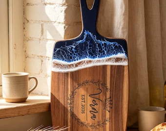 Engraved Wooden Resin Serving Platter, Cheese Board Platter, Gift for Newlywed & Couples, Engraved Charcuterie Board, Christmas Gift