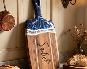 Personalized Wooden Resin Charcuterie Board, Engraved Cheese Board, Appreciation Gift, Handmade Engraved Cheese Board, Christmas Gift