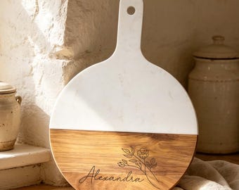 Personalized Round Marblewood Charcuterie Board, Engraved Wedding Platter, Bridal Shower Gift, Gift for Couples, Engagement Gift