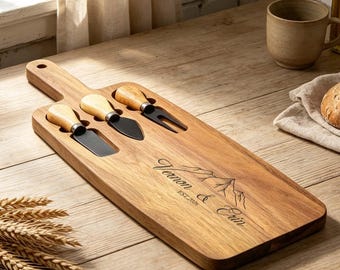 Personalized Cheese Board and Tools Set, 2-in-1 Charcuterie Board, Cheese Serving Board, Appreciation Gift, Corporate Gift, Christmas Gifts