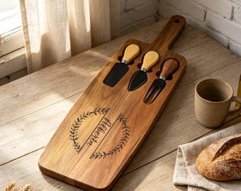 Personalized Charcuterie Board Set, 2-in-1 Cheese Serving Platter, Hosting Gift, Wedding Gift for Couple, Kitchen Gift for Newlyweds