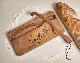Engraved Cutting Board with Bread Knife, Personalized Gift For Couples, New Home Gift, Sour Bread Lovers Gifts, Mother's Day Gifts