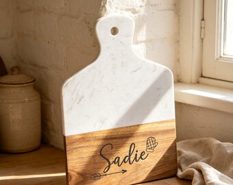 Personalized Marble Charcuterie Board, Serving Board with Handle Hanging Hole, Gift for Realtor, New homeowner Gift, Gift for Home Buyer