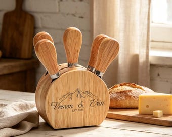 Personalized Cheese Knife Set with Knife Block, Engraved Charcuterie Knives, Christmas Gift for Cheese Lovers, Birthday Gift