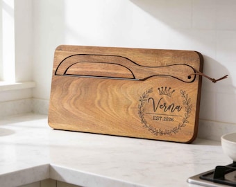 Sauerteigbrotmesser Einweihungsparty Bäcker Geschenk, personalisierter Name Schneidebrett Messer Set, Geschenk für neues Zuhause