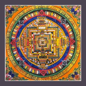 Hand-Painted Kalachakra Mandala Thangka: Tibetan Buddhist Art with 24K Gold