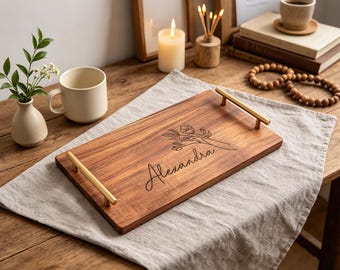 Bandeja de madera grabada con asa, bandeja de cocina personalizada con asas, regalo para el hogar o la cocina, regalo de aniversario, regalo de agradecimiento para papá.