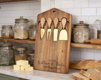 Personalisiertes Akazienholz-Charcuterie-Brett mit Käsemesser-Set, kundenspezifische Käse-Servierplatte