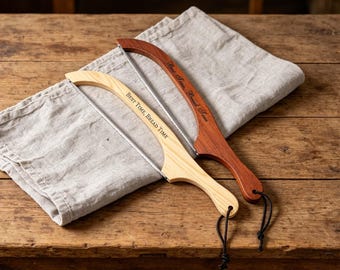 Cuchillo de pan de madera personalizado, rebanador de pan de masa madre grabado, rebanador de cocina, herramienta para cortar, regalo de inauguración de casa, regalo personalizado para panadero