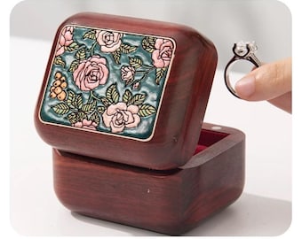 Wooden Ring Box for Proposal & wedding, Handmade Natural Wood Engagement Ring Holder, Vintage Jewelry Box, Elegant Gift for Couple Rings